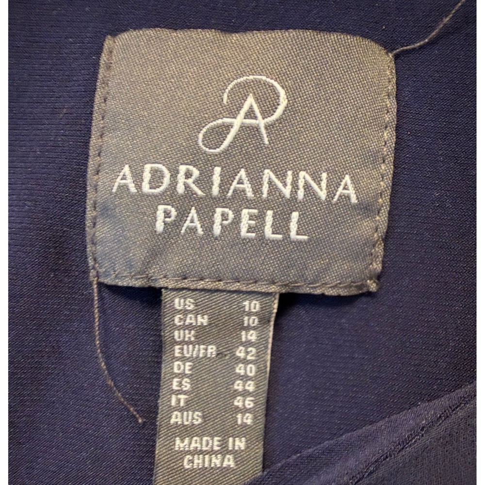 Adrianna Papell Navy Blue Flutter Sleeve Empire Waist Chiffon Midi Dress Size 10 - Picture 4 of 11